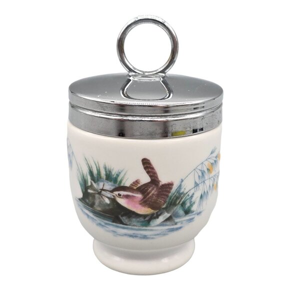 Royal Worcester Birds Egg Coddler Porcelain With Chrome Lid 3.5" Made in England - Picture 1 of 11